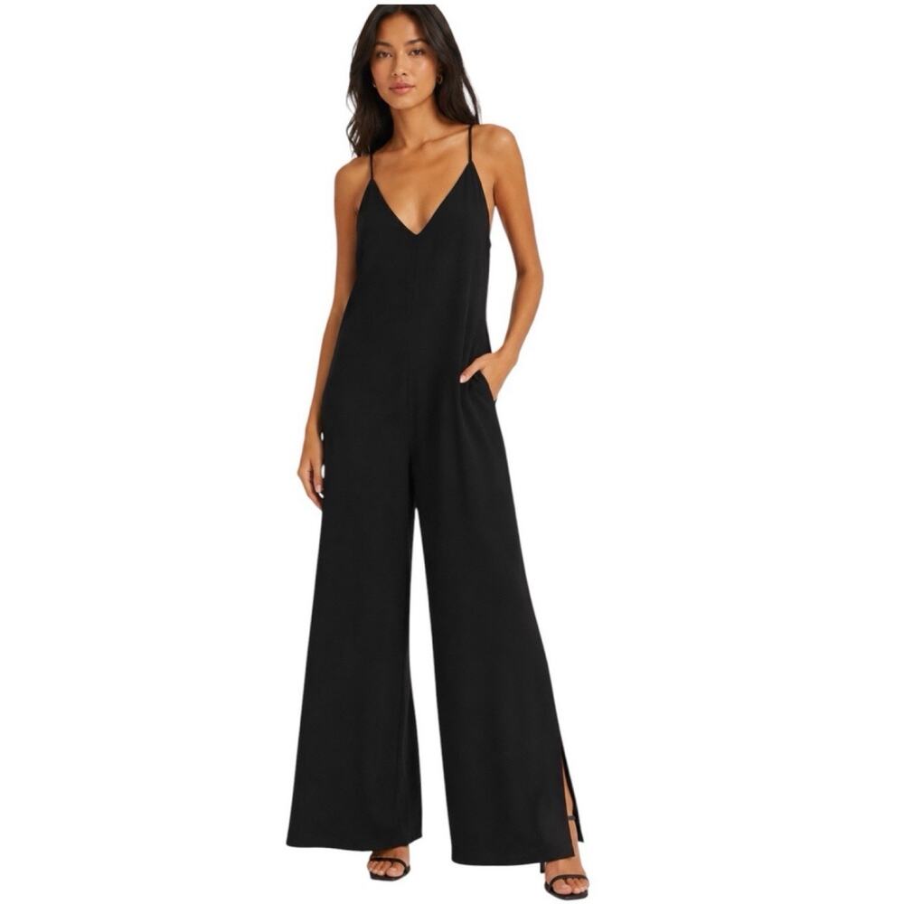 Anthropologie Hutch Mega Wide Leg Jumpsuit Black Size Small Spaghetti Strap